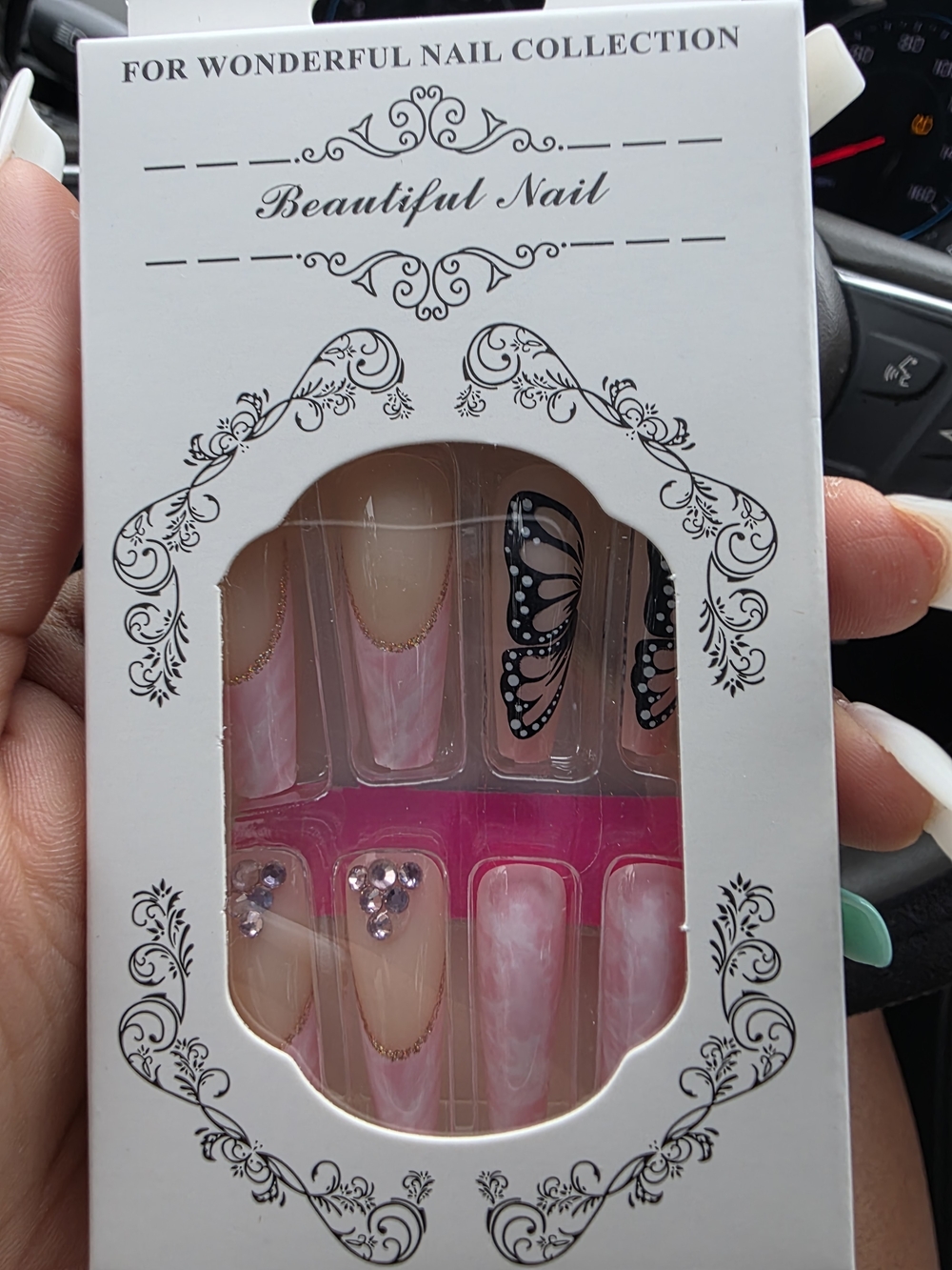 Beautiful Nail Pink Marble & Butterfly Press-On Set